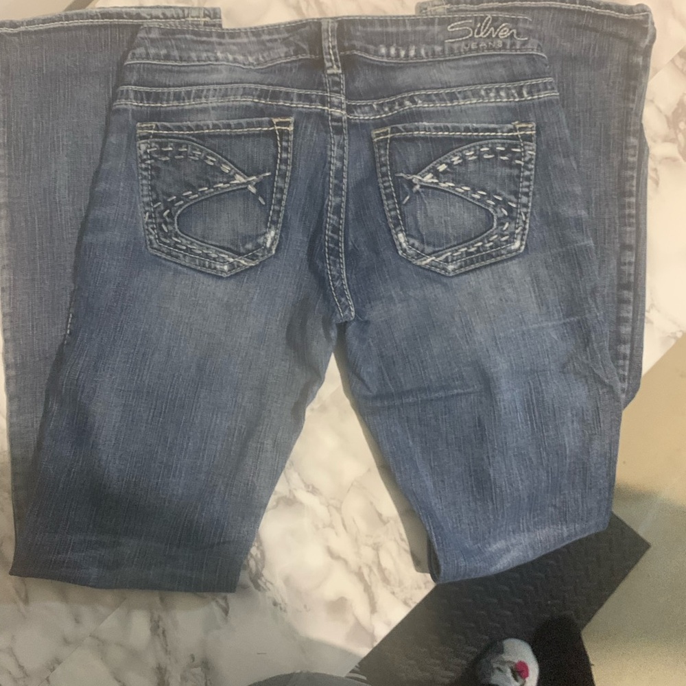 Silver Jeans Medium Blue Bootcut Jeans with Contrast Stitching
